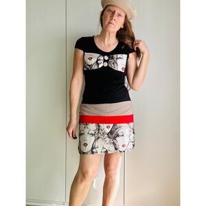 Y2K Graphic Print Mini Dress Size XS/4 Multi Face print Italian Made Statement